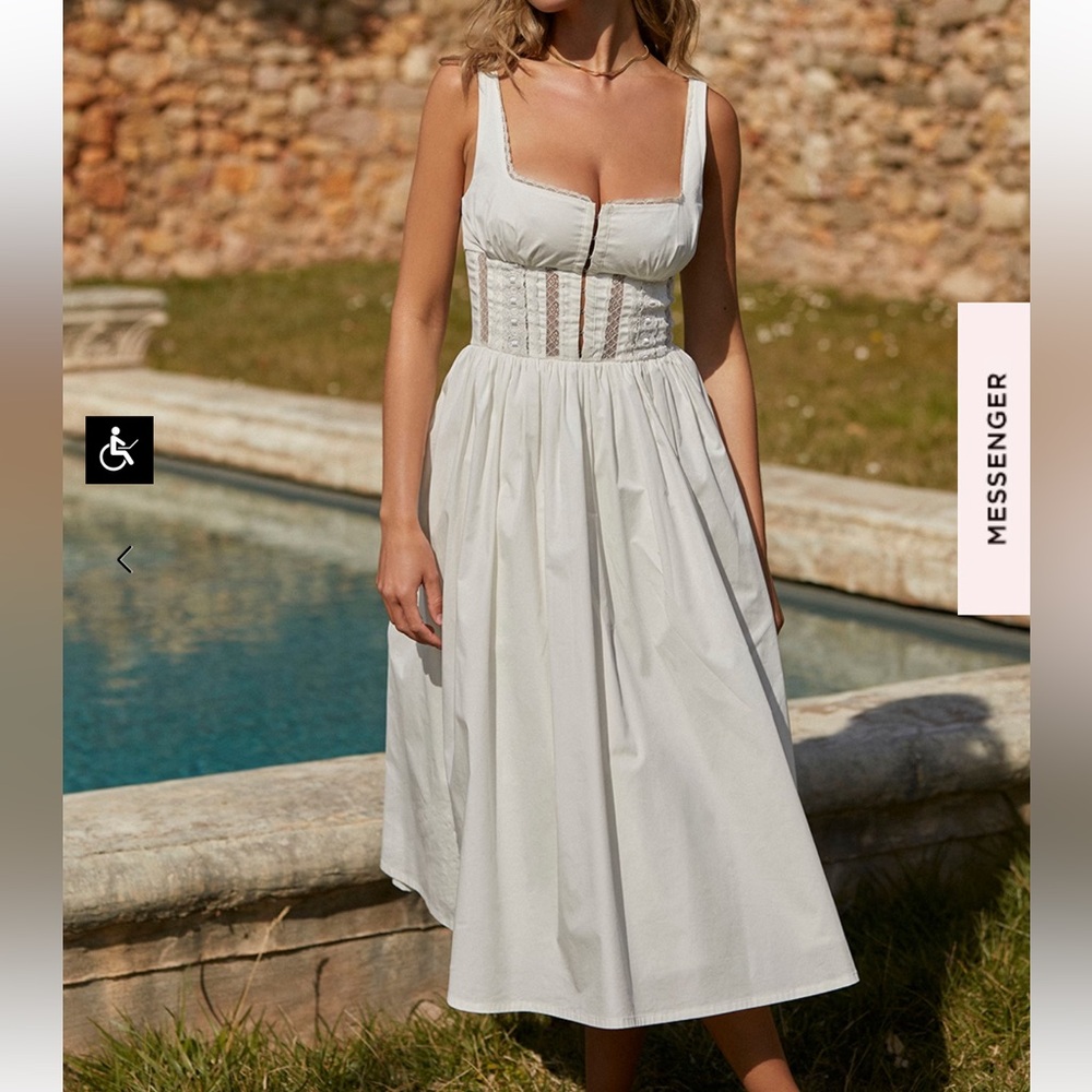 House of CB White Cotton Corset Midi Dress
